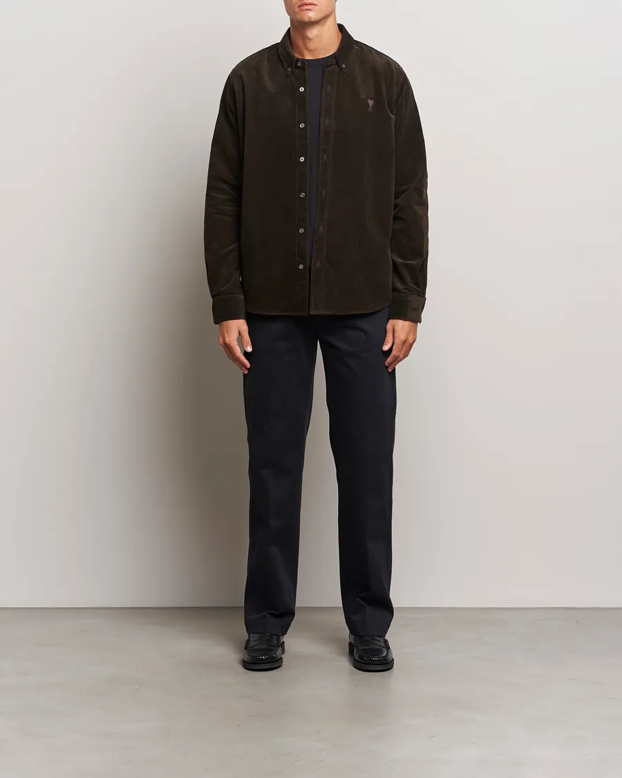 AMI Classic Fit Corduroy Shirt Dark Coffee