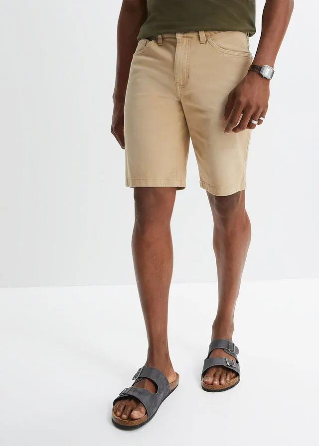 Bermudas elásticas de colores, regular fit Beige nuevo desgastado