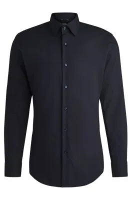 Camisa slim fit en popelín de algodón elástico de planchado fácil