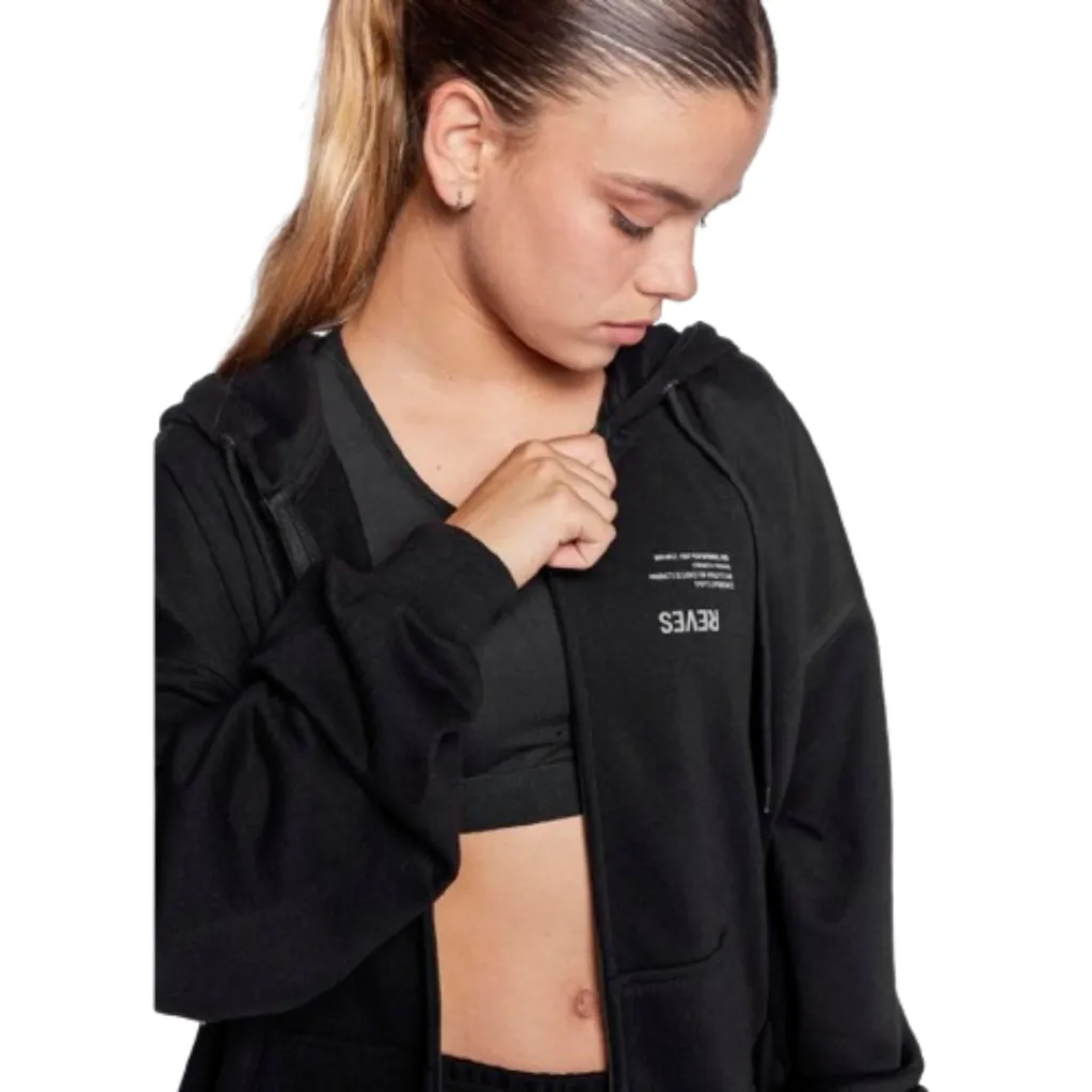Campera Con Capucha Oversize De Algodón Mujer Reves - BSHWAN Negro