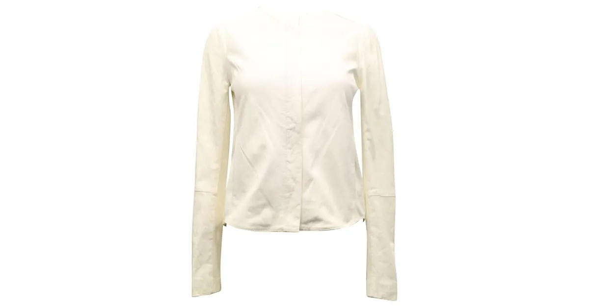 Chaqueta sin cuello Vince en cuero blanco Crudo 