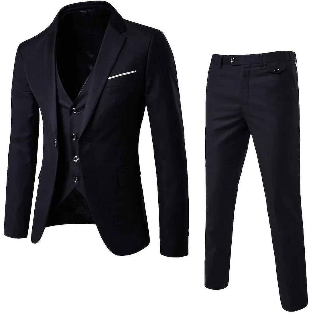 Conjunto de traje slim fit para hombres de 3 piezas Un botón Chaqueta sólida Pantalones de chaleco Conjunto de negocios