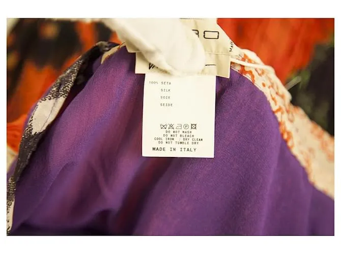 Etro Naranja 100% Falda midi hasta la rodilla con cordón plisado de seda 44 Multicolor 