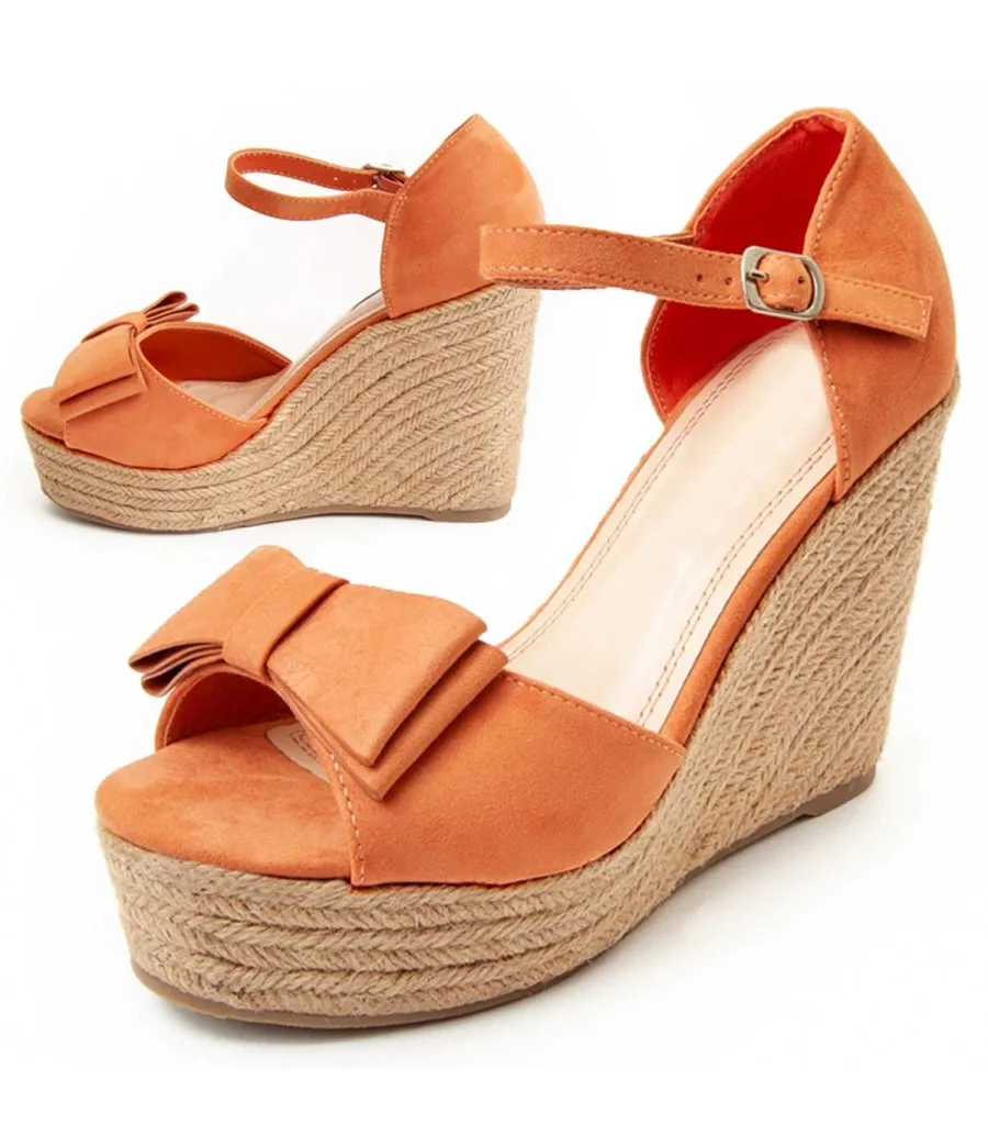 Sandalia Cuña De Esparto Para Mujer  Montevita  Spartsum9  92400 Naranja