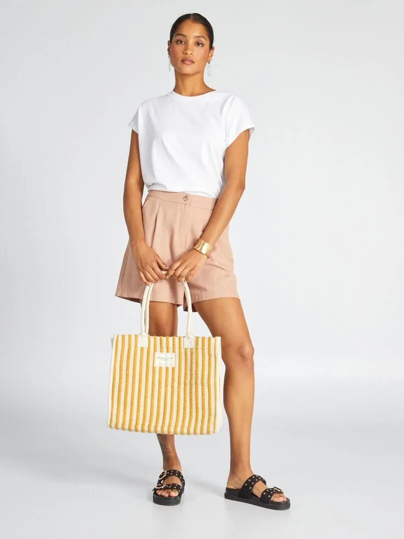Short con efecto satinado - BEIGE