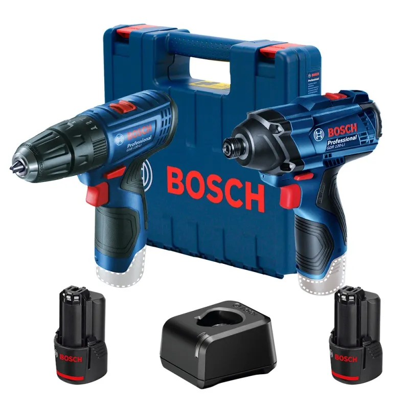 Taladro Percutor 3/8" + Atornillador de Impacto 1/4" Hex 12V + 2 Bat y Carg Bosch 0601.9G8.1E3-000