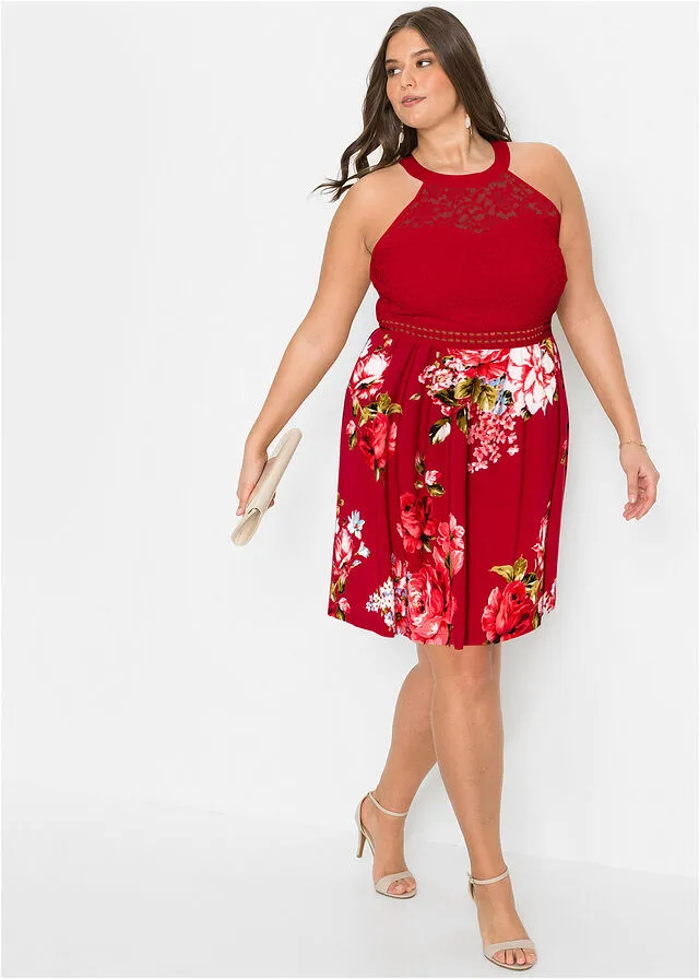 Vestido con encaje Rojo-rosa de flores