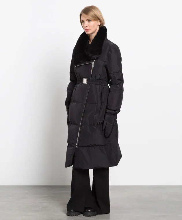 Yves Salomon Black quilted down jacket with a mink collar